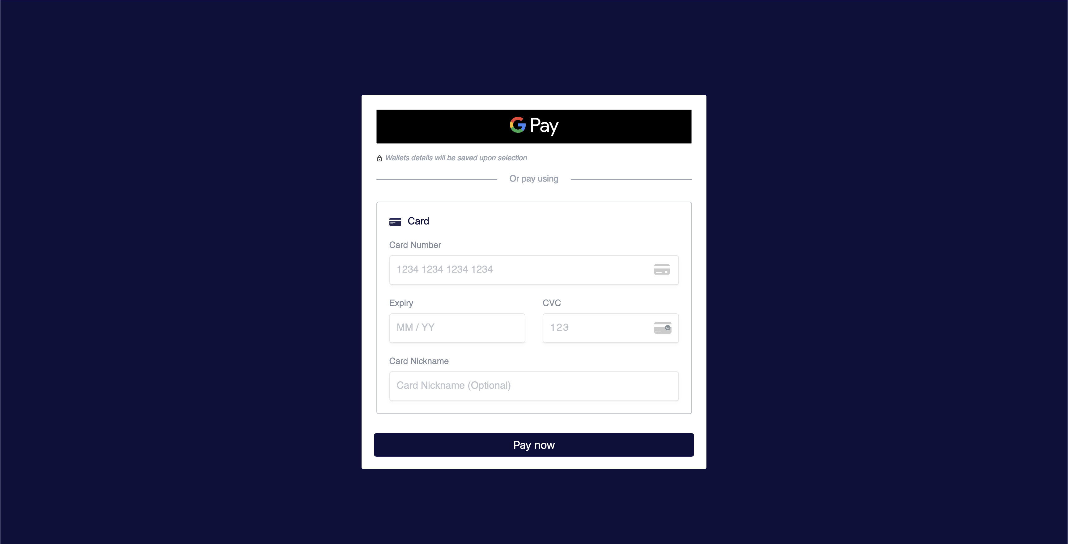 Render only the payment widget